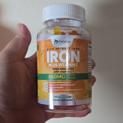 Pslalae Iron + Vitamin C 650mg 60 Gummies Orange Flavor Gluten Free