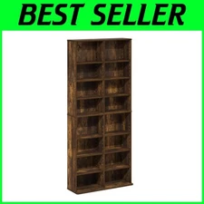 Sleek & Adjustable Multimedia Media Storage Rack - 16-Shelf Amber Pine Finish