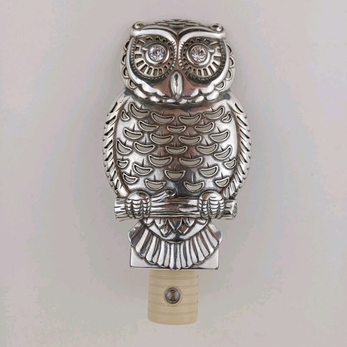Vintage Brighton Nightlight Owl w Rhinestone Eyes 5”x 3”