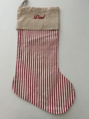 Pottery Barn Kids Linen Ticking Stripe Christmas Stocking Mono “Dad” NWOT READ - Picture 2 of 8