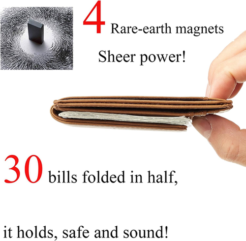Portafoglio Uomo Slim Minimalista con Fermasoldi Magnetico Portafoglio in Pelle, Credito C - Foto 4 di 12