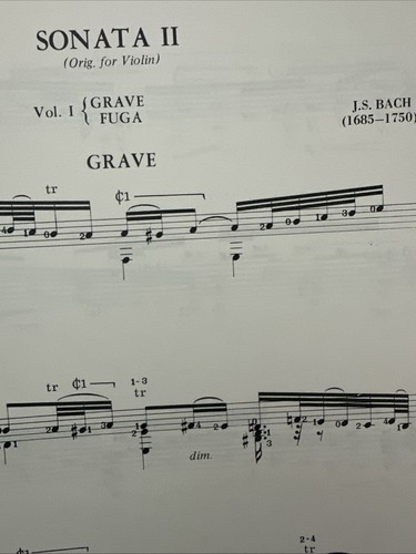 Bach Sonata II Vol 1 Grava Fuga (REVIEW COPY) 1974 Classical Guitar Sheet Music - Picture 6 of 11