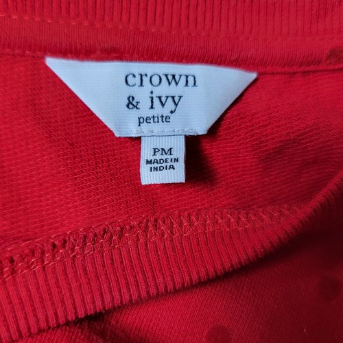 Crown & Ivy Red Raised Polka Dot Layered Look Sweater with Plaid Size Petite M - Picture 5 of 8