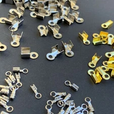 100 pcs CORD END TIP CONNECTOR  FOLD OVER CRIMP BAND RECTANGLE SQUARE