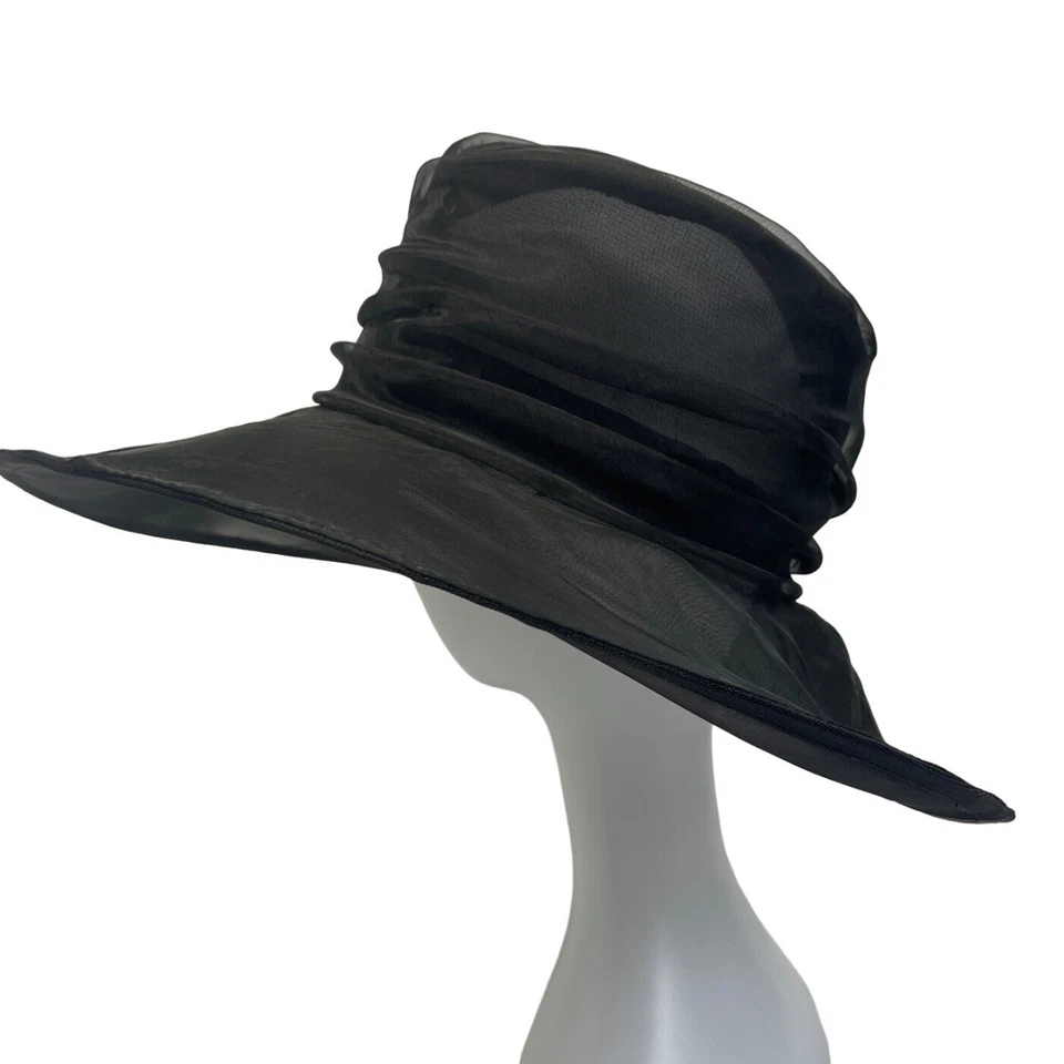 Chapéu derby feminino aba larga preto floral fascinador renda feltro - Imagem 4 de 4