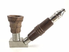 Stand Up Wood Sleeved Metal Smoking Pipe 3.5” “V” Style Bowl