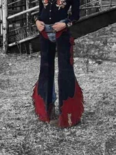 Women Western Vintage Cowgirl Style Suede Leather Chap Riding Pant Native Chap