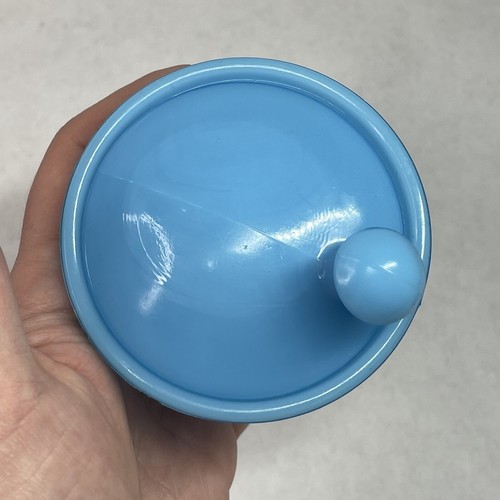 RARE Vintage 1930's Turquoise Blue Akro Agate J.V. Co. Mortar & Pestle Glass Jar - Picture 14 of 23