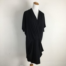 Rachel-RACHEL ROY Womens sz Large Black Short Dolman Sleeve V Neck Pockets Dress