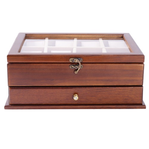 Caja de reloj de madera de 2 capas soporte de almacenamiento estuche organizador cajón de exhibición de joyas - Imagen 11 de 12
