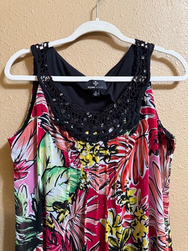 RONNI NICOLE KNEE LENGTH DRESS SZ 10 MULTI PRINT STRETCH SLEEVELESS LINED - Picture 2 of 3