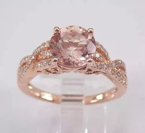 2.6Ct Round Cut Moissanite Morganite Solitaire Wedding Ring 14K Rose Gold Plated - Picture 5 of 5