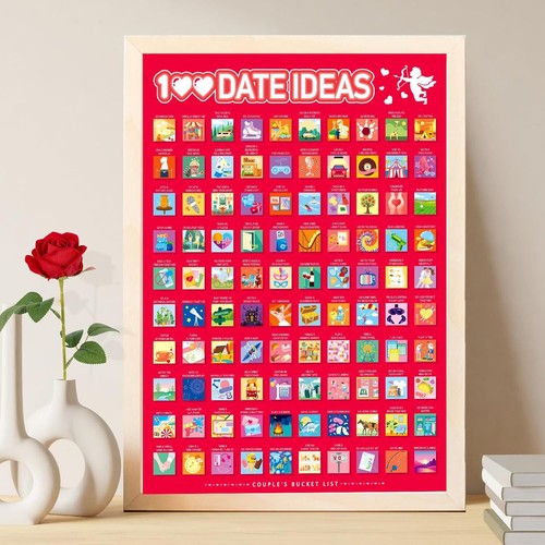 A2 Size 100 Dates Scratch Off Poster & Artificial Single Red Rose Valentines Day - Picture 6 of 6