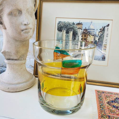 Romanian Hand Painted Crystal Champagne Wine Ice Bucket Clear Yellow Marked - Picture 16 of 24