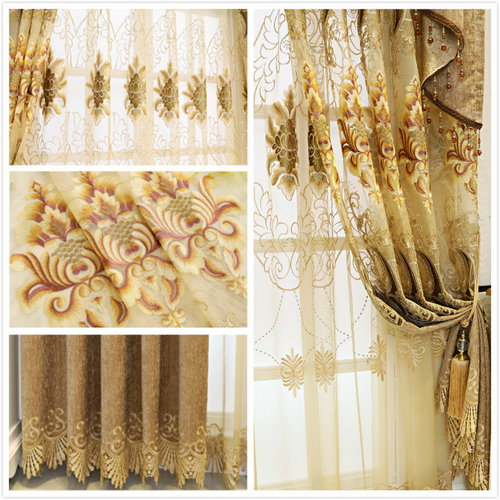 European Curtains for Living Room Blackout Embroidered Chenille Drape Eyelets - Picture 3 of 10