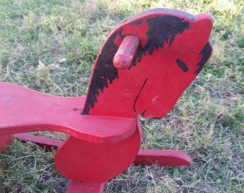 Vtg Red Wood Rocking Horse homemade folk art Darling americana toy - Bild 4 von 11