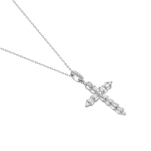 925 Sterling Silver Womens or Girls Cubic Zirconia Cross Pendant Necklace - Bild 4 von 7