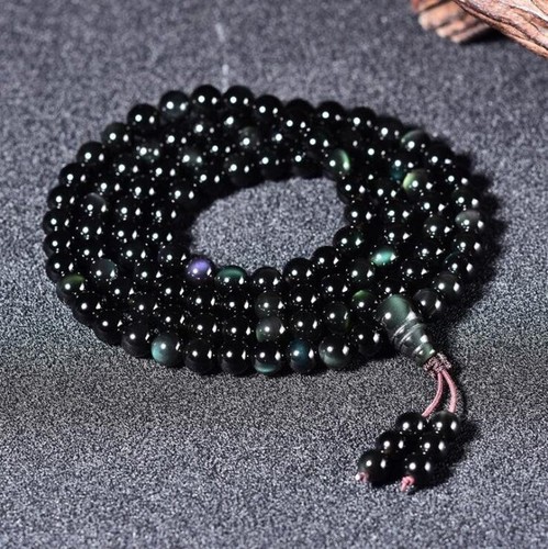 Natural Rainbow Obsidian 108 Mala Beads Necklace Vintage Healing Wrap Bracelet - Picture 5 of 6