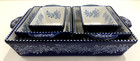 Set of 5 Baum Stoneware Casserole Baking Dishes Navy Blue & Cream Floral Paisley