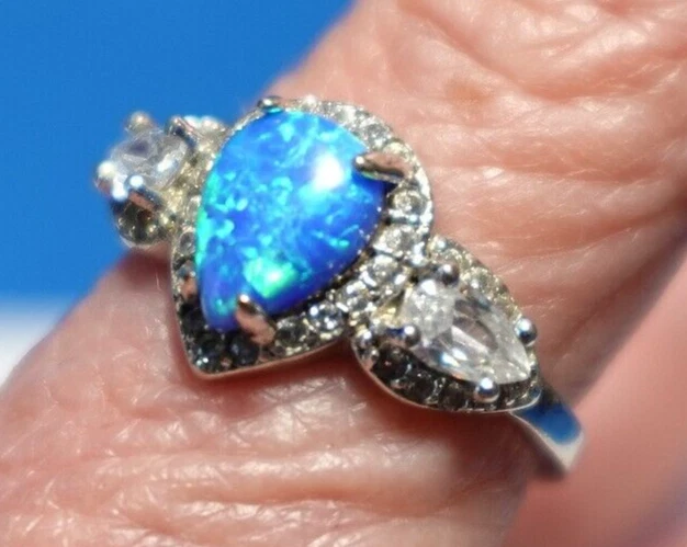 ANILLO PLATA ESTERLINA ÓPALO PIEDRA TRANSPARENTE MODA BANDA TAMAÑO 7,25 2,1 GRAMOS Foto 2 de 3