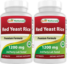 2 Pack Best Naturals Red Yeast Rice 1200 mg 120 Tablets 