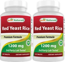 2 Pack Best Naturals Red Yeast Rice 1200 mg 120 Tablets 