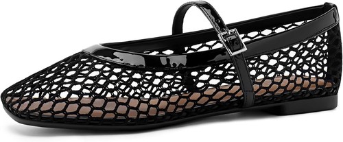Mesh Ballet Flats Women Ballerina Flats Buckle Strap Casual Fishnet Flat Shoes - Picture 2 of 36