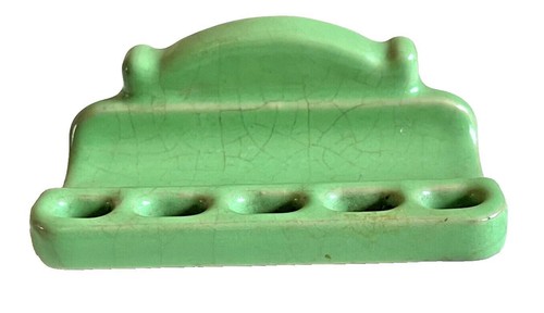 Antique Green Porcelain Wall Mount Toothbrush Holdler Farmhouse Country - Picture 4 of 6