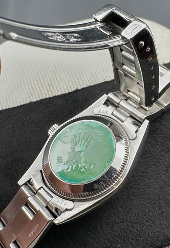 2000 ROLEX OYSTER PERPETUAL 76080 24MM BLACK ARABIC STEEL OYSTER NO HOLES WATCH - Picture 5 of 8