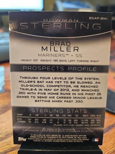 Tarjeta Brad Miller 2013 Bowman Sterling Auto Prospect #BSAP-BMI Seattle - Imagen 2 de 2