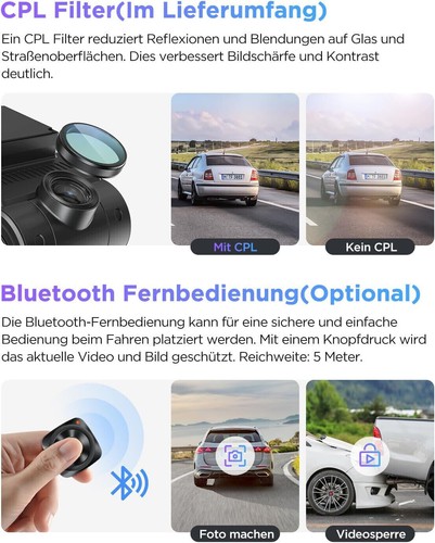 Dashcam Vorne Hinten Auto Sprachsteurung 5GHz Wi-Fi Wlan Autokamera Nachtsicht - Bild 7 von 8