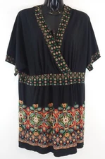 Dress Barn Blouse Women's Size 14/16 Black Red Shirt Stretchy Top Casual Wrap