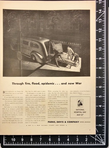Ambulancia Hospital 1942 Estampillas de guerra de Estados Unidos Bonos Anuncio impreso vintage estadounidense - Imagen 2 de 6