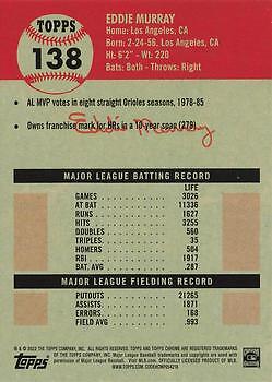 2022 Topps Chrome Platinum Anniversary #138 Eddie Murray - Picture 2 of 2