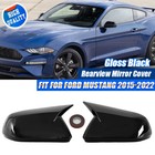 Gloss Black Rearview Side Mirror Cover Caps Horn Style For Ford Mustang 15-22