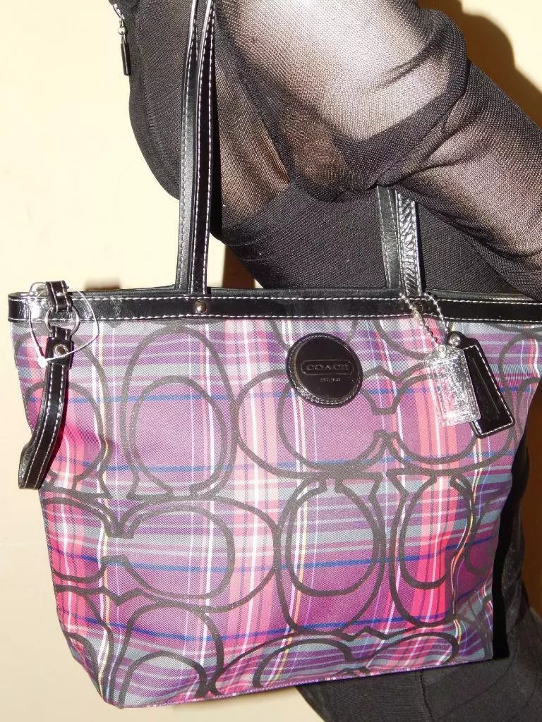 Pink and black coach best sale purse