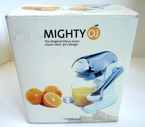 Metrokane Mighty OJ Citrus Fruit Manual Juicer White w/Chrome Vintage 50s Style - Picture 2 of 8