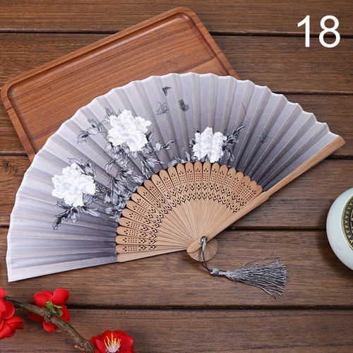 Vintage Chinese Silk Fans Hand Held Folding Fans Dance Tassel Bamboo Bone Fans - Picture 29 of 38