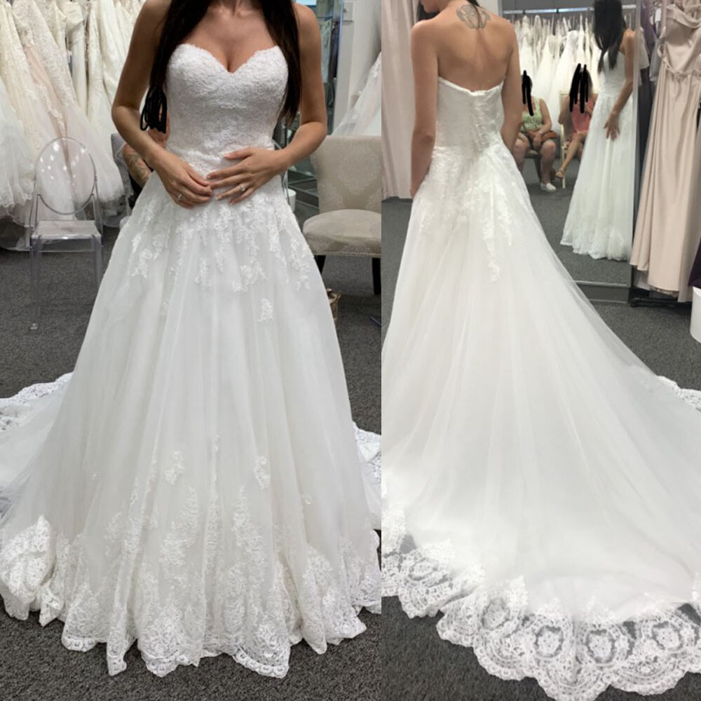 A Line White Strapless Lace Wedding Dress A Line White Strapless Lace Wedding Dress