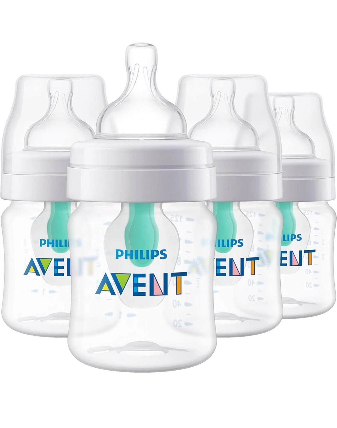 Philips Avent Anti-colic Bottle with AirFree Vent, 4oz, 4pk, Clear, SCY701/04