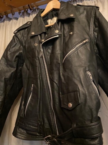 Vintage schwarze Lederjacke Biker Motorrad Jacke Rock And Roll - Bild 3 von 15