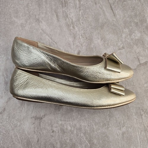 Aerosoles Bow Ballet Flats Size 7 Gold Metallic Formal Comfort Ballerina Shoes - Picture 6 of 12