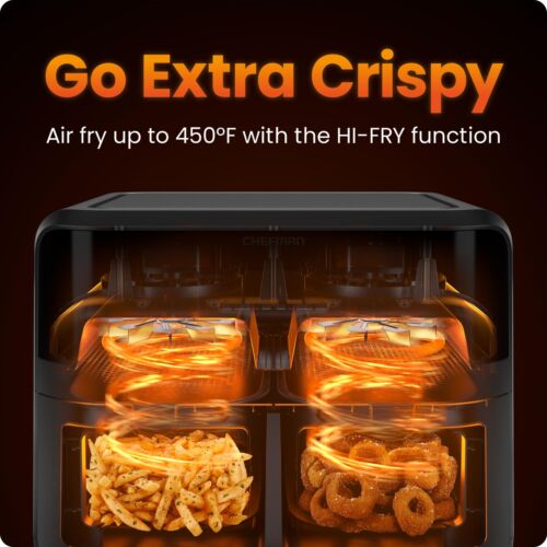 CHEFMAN 6 Quart Dual Basket Air Fryer Oven with Easy View Windows Sync Finish… image