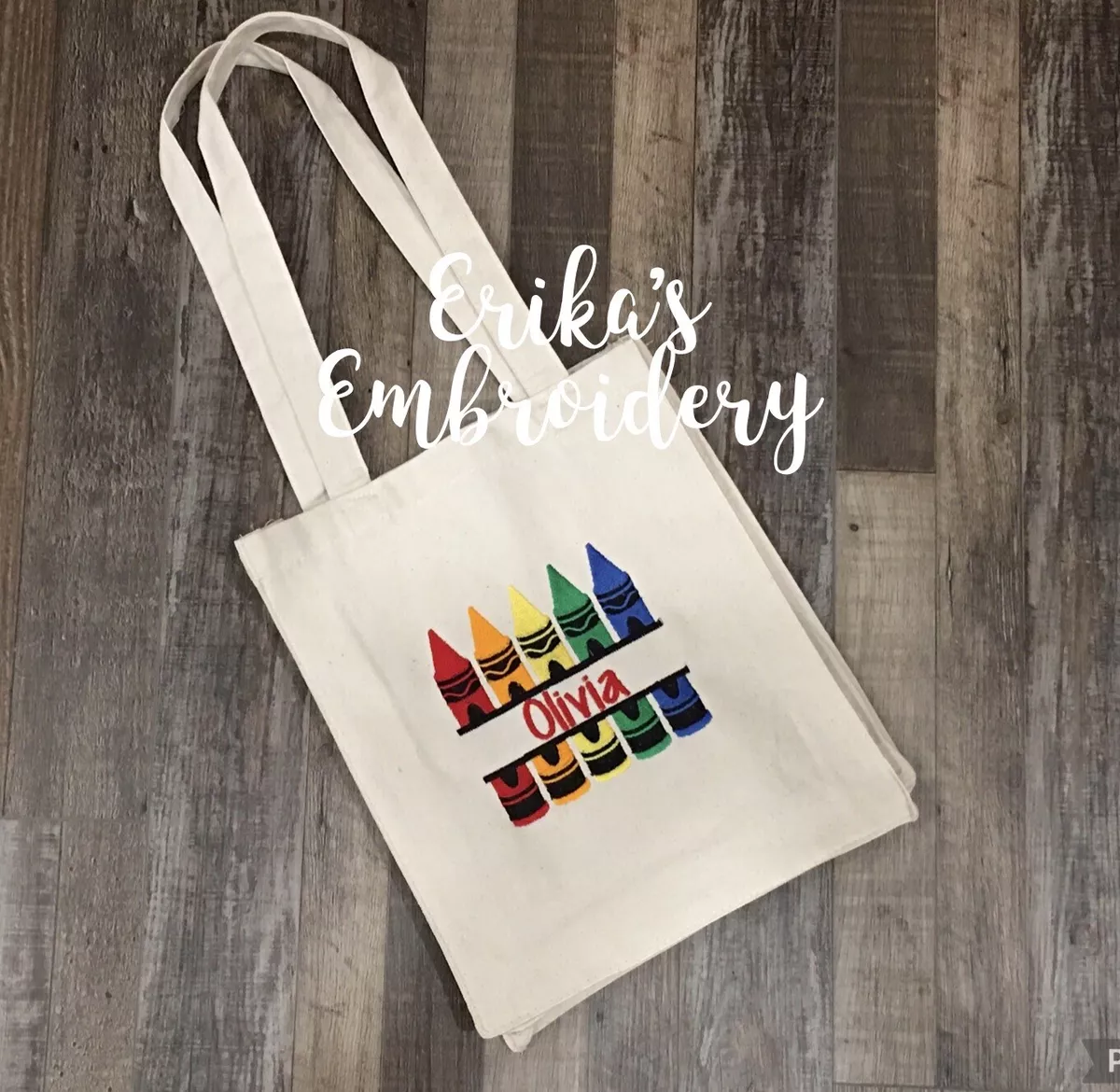 Personalized Embroidered Kids Tote Bag Crayons Books Snacks Art Craft  Supplies