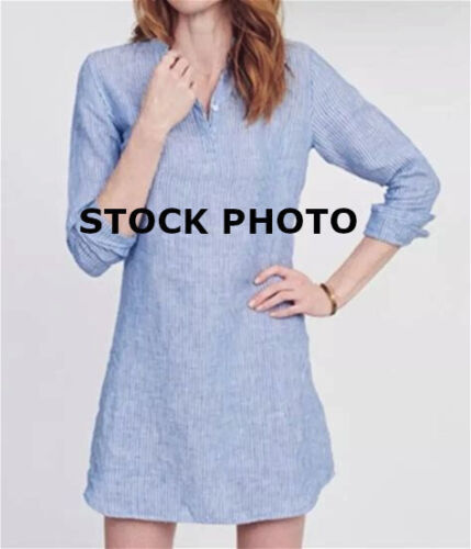 UNTUCKit Womens Constantia Linen Shirt Dress Striped Blue White L Sleeve 14 NWT - Picture 4 of 13