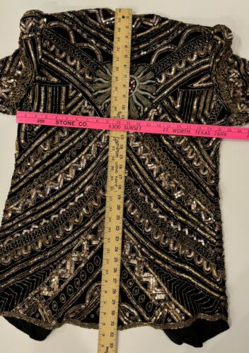 Vintage Ramana Womens Black Gold Silk Sequin Beaded Jacket With Appliqué L - Picture 4 of 6