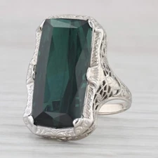 Ostby Barton Vintage Green Tourmaline Filigree Ring 14k White Gold Size 6