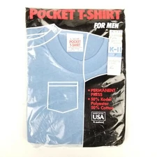 New In Package Vintage T Shirt Single Stitch Blank Pocket Blue USA 80s Large