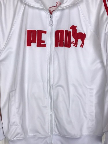 Cuy-Arts White & Red Lined Track Jacket Peru Llama Zip Front Long Sleeve - Picture 2 of 6