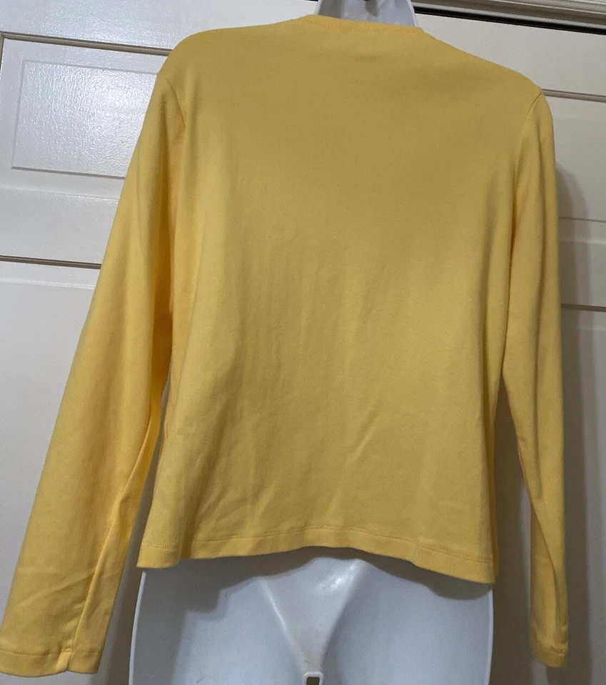 Vintage STUDIO WORKS Yellow Cotton Jersey Cardigan SWEATER Petite Medium PM - Image 4 of 4